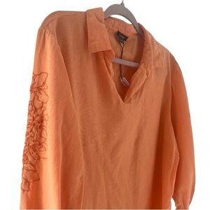 Orange Linen Blend Embroidered Floral Accents Tunic Top Italy  size XL NWOT